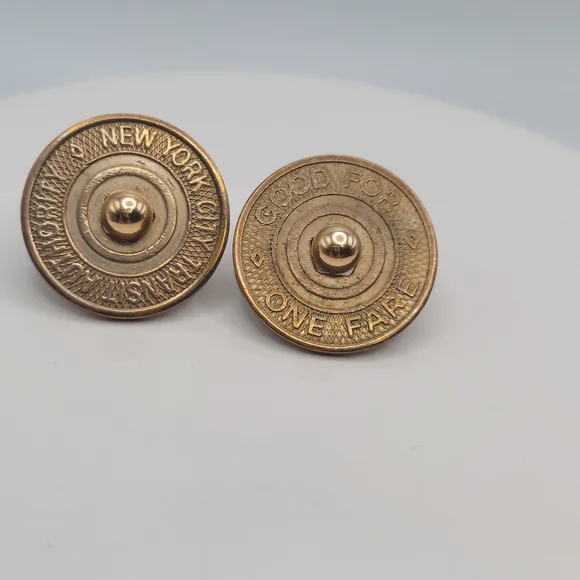 Vtg Subway Token Artisan Earrings, Unique! - Picture 2 of 7